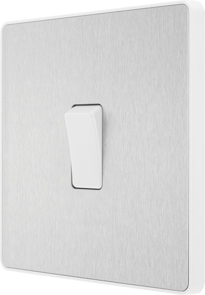 British General Evolve 20A 16AX 1-Gang Intermediate Light Switch Brushed Steel with White Inserts