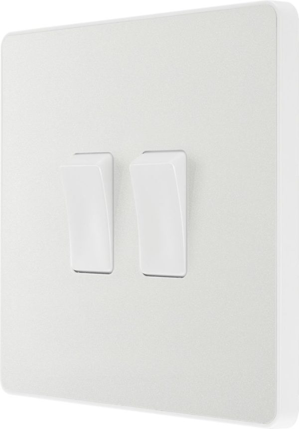 British General Evolve 20A 16AX 2-Gang 2-Way Light Switch  Pearlescent White with White Inserts