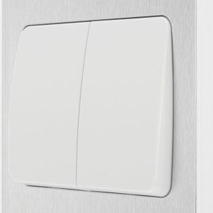British General Evolve 20A 16AX 2-Gang 2-Way Wide Rocker Light Switch  Brushed Steel with White Inserts