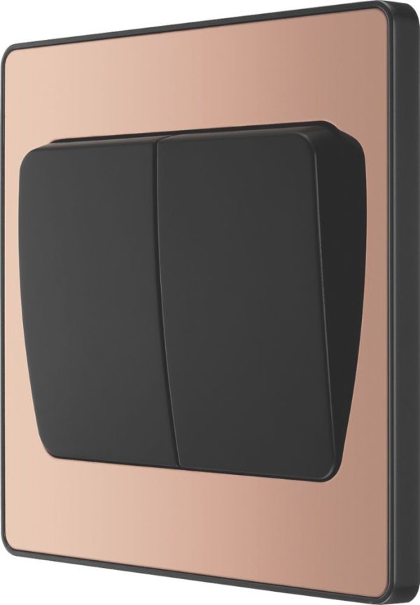 British General Evolve 20A 16AX 2-Gang 2-Way Wide Rocker Light Switch  Copper with Black Inserts