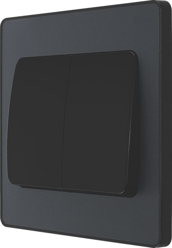 British General Evolve 20A 16AX 2-Gang 2-Way Wide Rocker Light Switch  Grey with Black Inserts