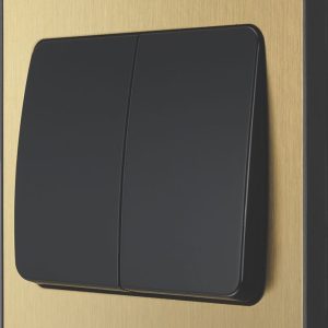 British General Evolve 20A 16AX 2-Gang 2-Way Wide Rocker Light Switch  Satin Brass with Black Inserts
