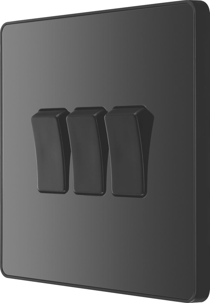 British General Evolve 20A 16AX 3-Gang 2-Way Light Switch Black Chrome