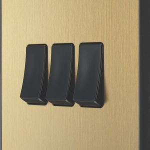 British General Evolve 20A 16AX 3-Gang 2-Way Light Switch  Satin Brass with Black Inserts