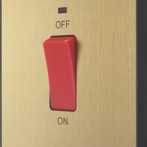 British General Evolve 45A 1-Gang 2-Pole Cooker Switch Satin Brass with LED with Black Inserts