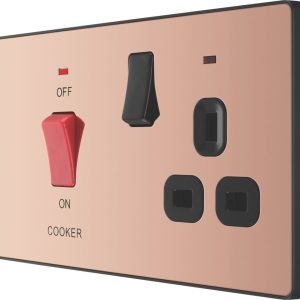 British General Evolve 45A 2-Gang 2-Pole Cooker Switch & 13A DP Switched Socket Copper with LED with Black Inserts