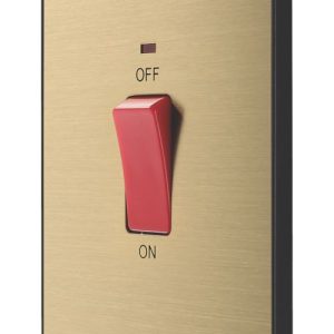 British General Evolve 45A 2-Gang 2-Pole Cooker Switch Satin Brass with LED with Black Inserts