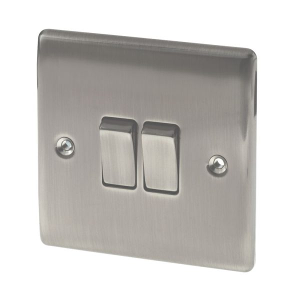British General Nexus Metal 10AX 2-Gang 2-Way Light Switch  Brushed Iridium