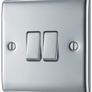 British General Nexus Metal 10AX 2-Gang 2-Way Light Switch  Polished Chrome