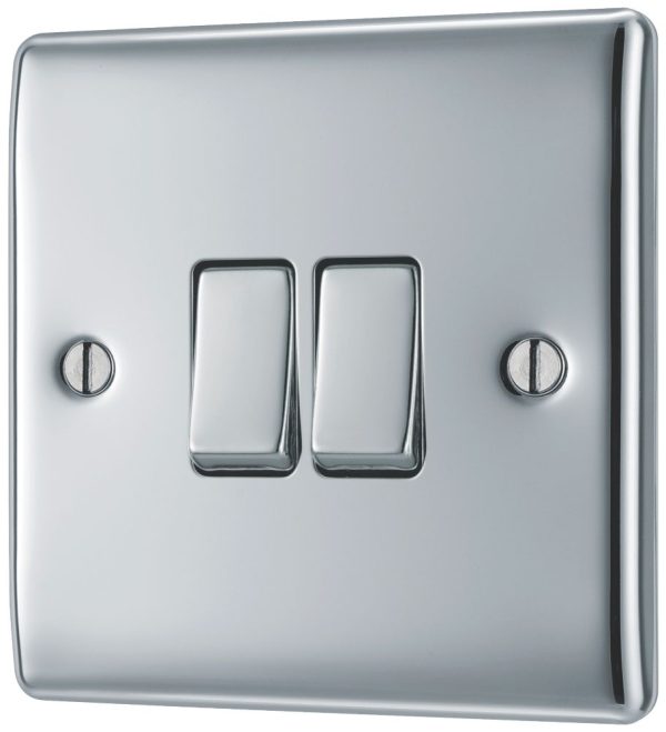 British General Nexus Metal 10AX 2-Gang 2-Way Light Switch  Polished Chrome