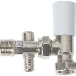 Drayton 15mm x 1/2" White Angled Lockshield Radiator Valve With Drain Off