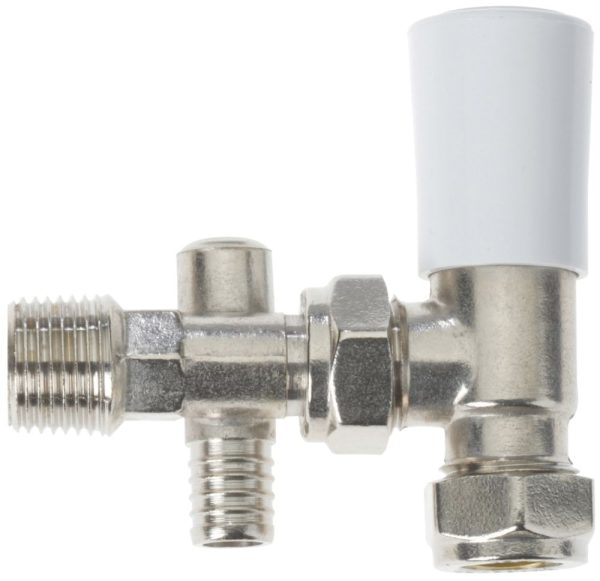 Drayton 15mm x 1/2" White Angled Lockshield Radiator Valve With Drain Off