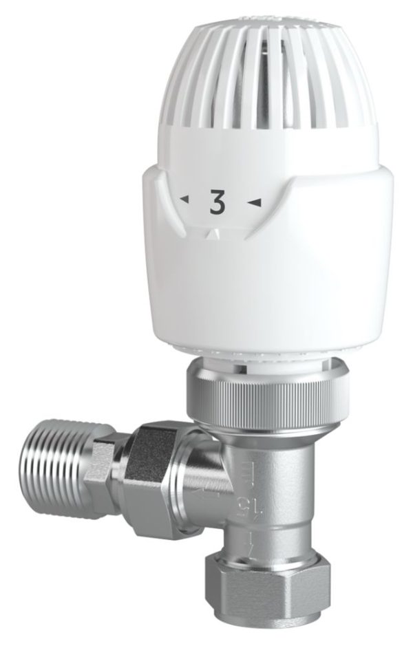 Drayton RT212 10/15mm x 1/2" White/Chrome Angled  Thermostatic Radiator Valve Head & Body