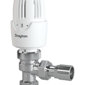 Drayton RT414 15mm x 1/2" White Angled  Thermostatic Radiator Valve & Lockshield
