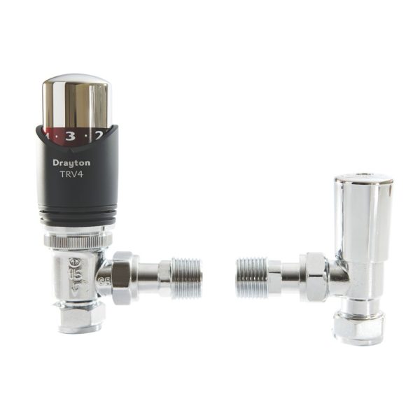 Drayton TRV4 15mm x 1/2" Anthracite Angled & L/S  Thermostatic Radiator Valve & Lockshield