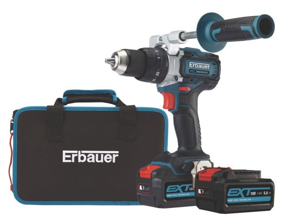 Erbauer ECDT18-Li-2 18V 2 x 5.0Ah Li-Ion EXT Brushless Cordless Combi Drill