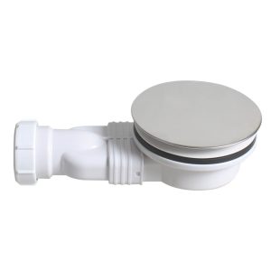 Flomasta  Space-Saving Shower Waste Trap White/Stainless Steel 90mm