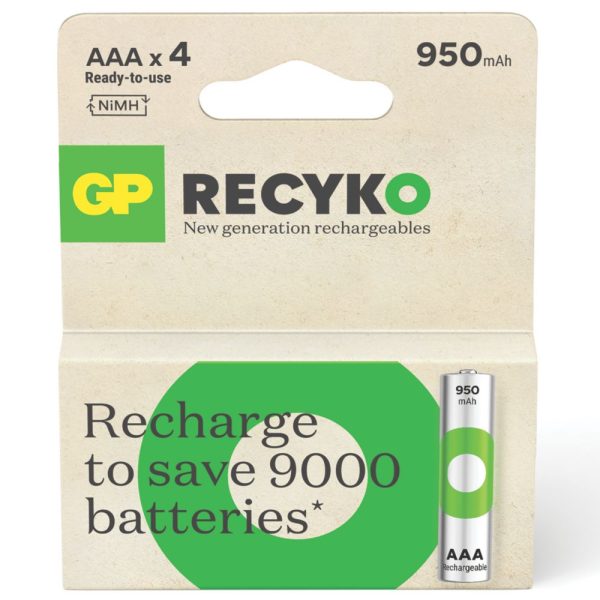 GP Batteries Recyko Rechargeable AAA 1.2V Ni-MH Batteries 4 Pack