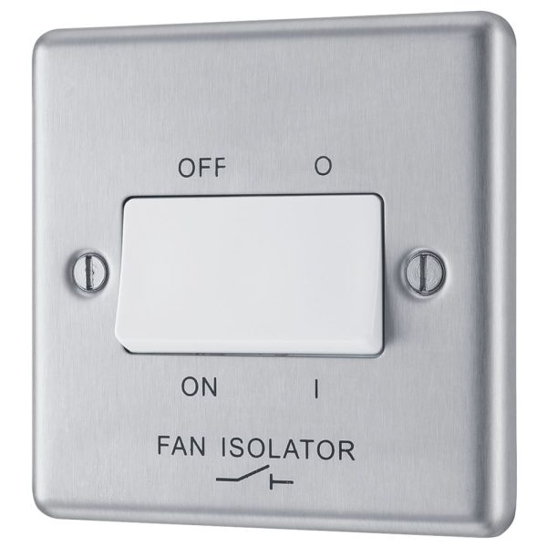 LAP  10AX 1-Gang 3-Pole Fan Isolator Switch Brushed Stainless Steel  with White Inserts