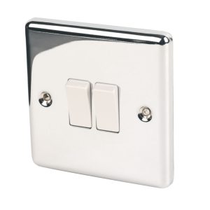 LAP  10AX 2-Gang 2-Way Light Switch  Polished Chrome with White Inserts