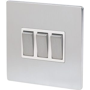 LAP  10AX 3-Gang 2-Way Light Switch  Brushed Chrome with White Inserts