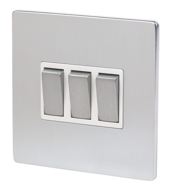LAP  10AX 3-Gang 2-Way Light Switch  Brushed Chrome with White Inserts