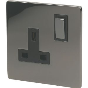 LAP  13A 1-Gang DP Switched Plug Socket Black Nickel  with Black Inserts