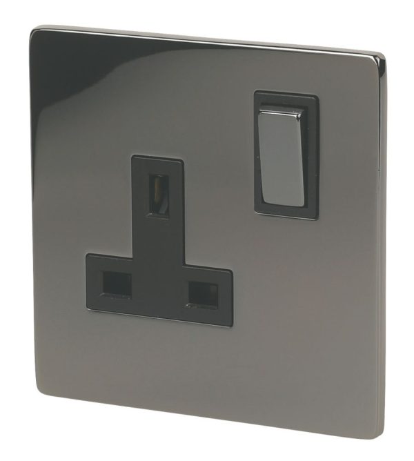 LAP  13A 1-Gang DP Switched Plug Socket Black Nickel  with Black Inserts