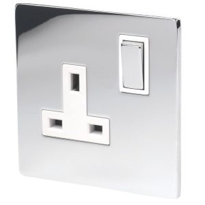 LAP  13A 1-Gang DP Switched Plug Socket Polished Chrome  with White Inserts