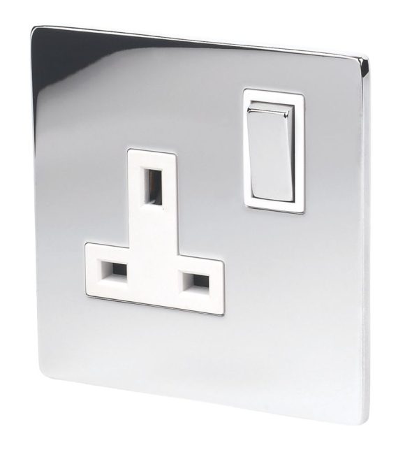 LAP  13A 1-Gang DP Switched Plug Socket Polished Chrome  with White Inserts