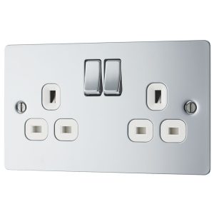 LAP  13A 2-Gang DP Switched Plug Socket Polished Chrome  with White Inserts