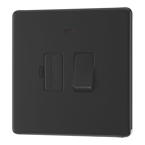 LAP  13A Switched Fused Spur with LED Matt Black with Colour-Matched Inserts