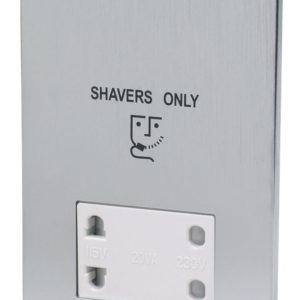 LAP  2-Gang Dual Voltage Shaver Socket 115 / 230V Brushed Chrome with White Inserts