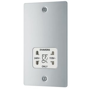 LAP  2-Gang Dual Voltage Shaver Socket 115 / 230V Polished Chrome with White Inserts