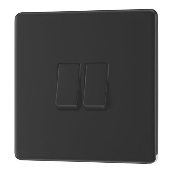 LAP  20A 16AX 2-Gang 2-Way Switch  Matt Black with Colour-Matched Inserts