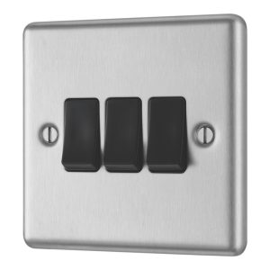 LAP  20A 16AX 3-Gang 2-Way Light Switch  Brushed Stainless Steel with Black Inserts