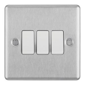 LAP  20A 16AX 3-Gang 2-Way Light Switch  Brushed Stainless Steel with White Inserts