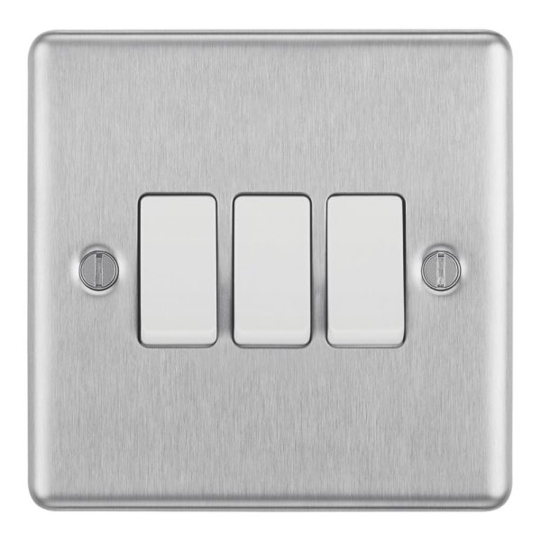 LAP  20A 16AX 3-Gang 2-Way Light Switch  Brushed Stainless Steel with White Inserts