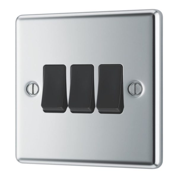 LAP  20A 16AX 3-Gang 2-Way Light Switch  Polished Chrome with Black Inserts