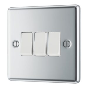 LAP  20A 16AX 3-Gang 2-Way Light Switch  Polished Chrome with White Inserts