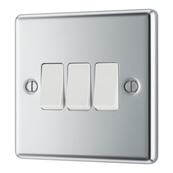 LAP  20A 16AX 3-Gang 2-Way Light Switch  Polished Chrome with White Inserts