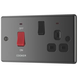LAP  45A 2-Gang DP Cooker Switch & 13A DP Switched Socket Black Nickel with LED with Black Inserts