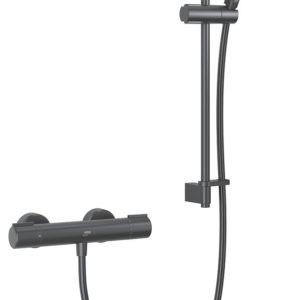 Mira Atom Single Outlet Rear-Fed Exposed Matt Black Thermostatic Mixer Shower