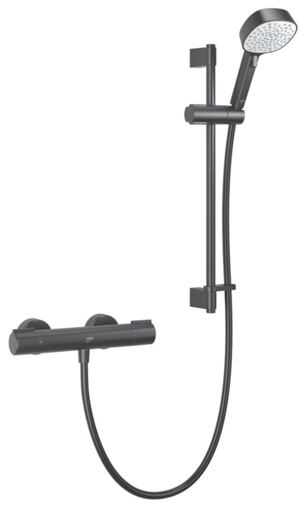 Mira Atom Single Outlet Rear-Fed Exposed Matt Black Thermostatic Mixer Shower