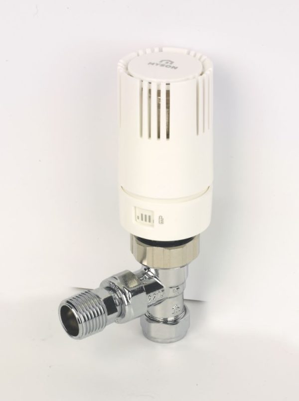 Myson TRV215AC 15mm x 1/2" Chrome/White Angled Standard Thermostatic Radiator Valve Head & Body