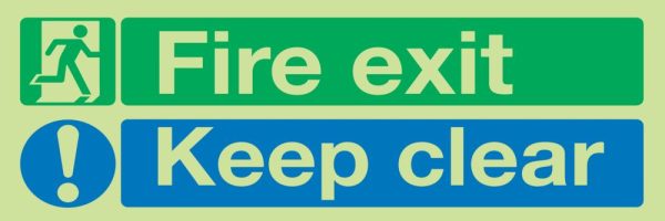 Nite-Glo  Photoluminescent "Fire Exit Keep Clear" Sign 150mm x 450mm