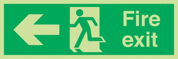 Nite-Glo  Photoluminescent "Fire Exit" Left Arrow Sign 150mm x 450mm
