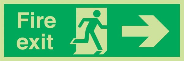 Nite-Glo  Photoluminescent "Fire Exit" Right Arrow Sign 150mm x 450mm