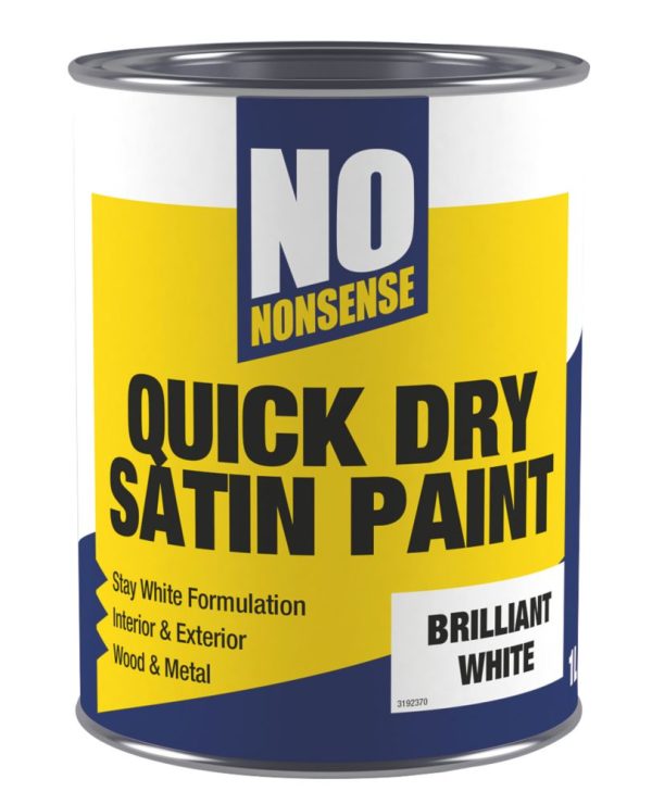 No Nonsense 1Ltr Brilliant White Satin Water-Based Trim Paint