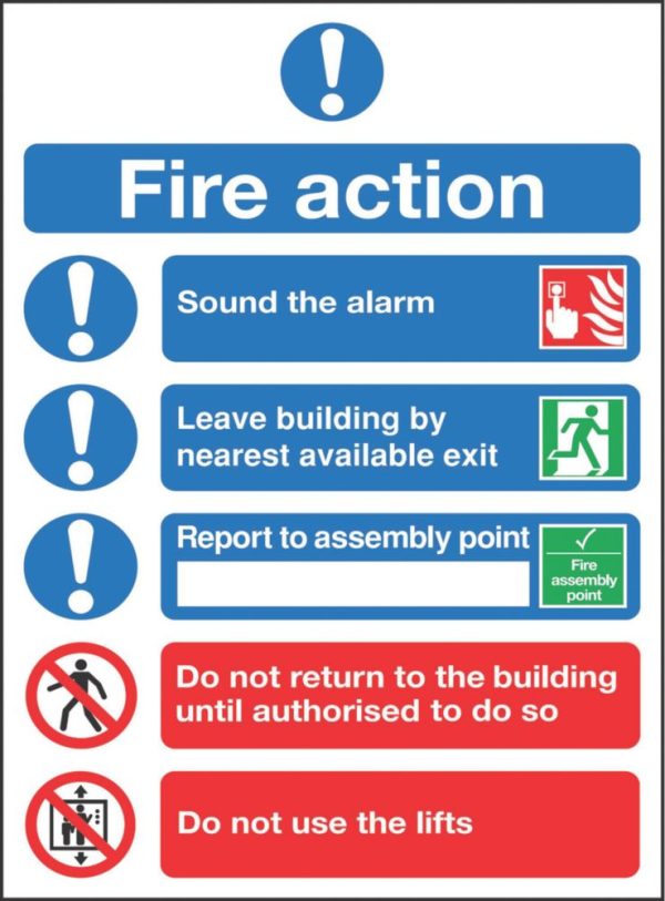 Non Photoluminescent "Fire Action" Notice Sign 300mm x 250mm